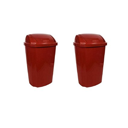 Hefty 13.5 Gallon Swing Lid Trash Can, Red Pack of 2