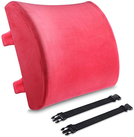 Lumbar Support Pillow, BESTIN Memory Foam Backrest Velvet Orthopedic Cushion Waist Pain Relief Back Buffer for Office Chairs and Car Seats -Red