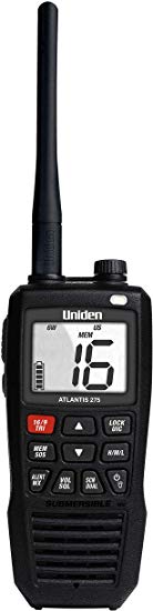 Uniden Atlantis 275 Handheld Two-Way VHF Marine Radio, Floating IPX8 Submersible Waterproof, Large Dual-Color Screen, 6-Watt, All USA/International/Canadian Marine Channels, NOAA Weather Alerts