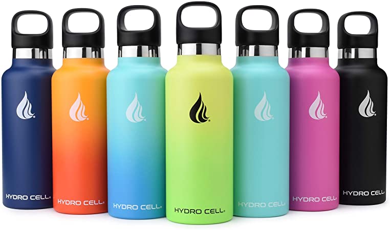 HYDRO CELL Stainless Steel Water Bottle w/Straw & Standard Mouth Lids (32oz 24oz 20oz 16oz) - Keeps Liquids Hot or Cold with Double Wall Vacuum Insulated Sweat Proof Sport Design