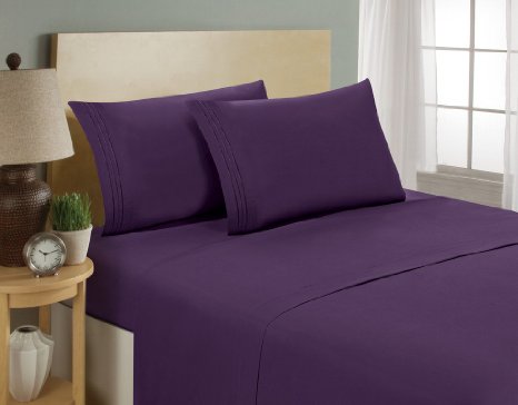 Luxurious Sheets Set 1800 3-Line Collection Brushed Microfiber Deep Pocket - High Quality Super Soft and Comfortable Hotel Collection Sheets by Bellerose(Queen,Eggplant)