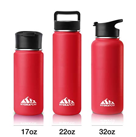 Hydrapeak Stainless Insulated Water Bottle- 22oz BPA Free Wide Mouth, Double Walled, Flask with Handle Lid.