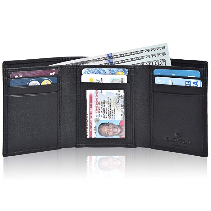 RFID Leather Trifold Wallets for Men- Slim Front Pocket Mens Wallet 6 Credit Card Holder with ID Window