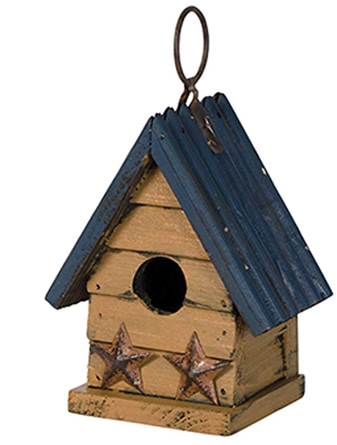 Miniature 5 x 5 Metal and Wooden Indoor Outdoor Birdhouse (Blue Roof)