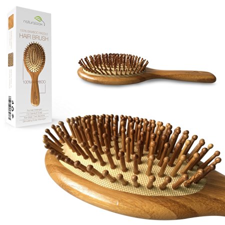 Natural Bamboo Detangling Hair Brush For All Hair Types, Anti Static Hair Detangler, Improve Hair Growth, Prevent Hair Loss, Dandruff Scalp, Bamboo Bristles Pin Massage Scalp For Healthy Hair. Wet/Dry