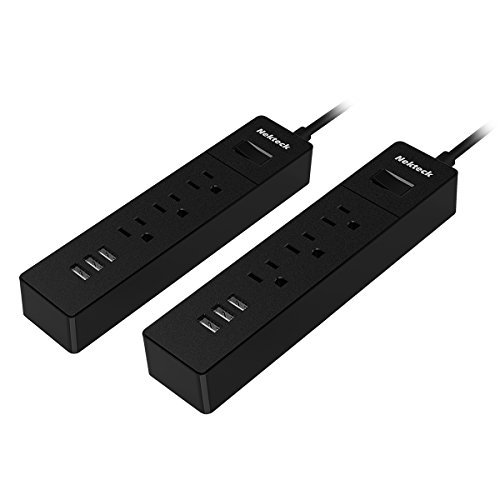 Nekteck Travel Power Strip/Surge Protector Flat Wall Plug with 3 AC Outlets, 15W 3-Port USB Charger for iPhone, iPad, Samsung Galaxys, Nexus, Tablets, LG and More [4.8ft Cord, 3AC, 3 USB] - 2 Pack