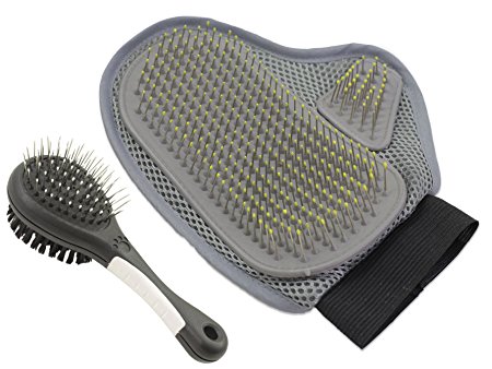 FluffyPal Pet Grooming Glove And Deshedding Brush – Soft Groomer Mitt For Long & Short Fur - For Cat & Dog - Put A Stop In The Hair Nightmare From This Day On – Rubber Tips For Massage