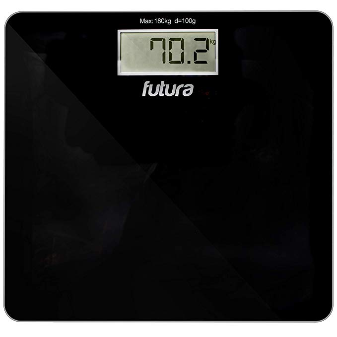 Futura Pro Black Digital Bathroom Scales Max Capacity 28st/400lb/180kg Max - Slim Electronic Weighing Scales, Large 4” Screen, Tough Tempered Glass Platform, Accurate Body Weight, Step-on Technology