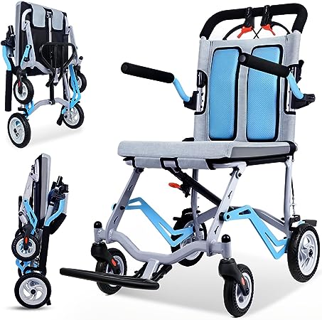 WISGING Ultra-Light Transport Wheelchair - Folding Portable Wheelchair with Hand Brake - Trolleys for Elderly Aircraft Travel