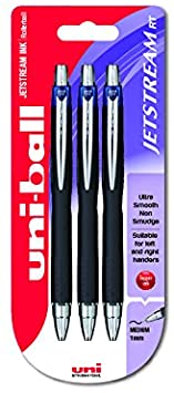 SXN-210 Jetstream RT Rollerball Pens, Blue Smudge Resistant and Tamper Free Ink, 1.0mm Ball, Rubberized Grip, Package of 3