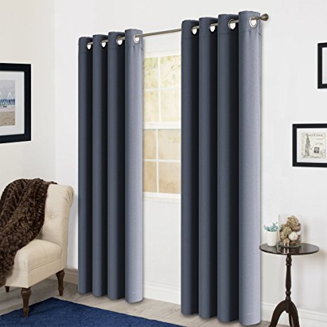 Room Darkening Soild Color Grommet Window Curtain For Living Room 3 Dimensions(52 by 95inch, Dark Grey)