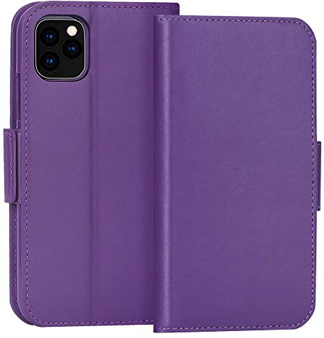 FYY Case for iPhone 11 Pro 5.8”, Luxury [Cowhide Genuine Leather][RFID Blocking] Wallet Case, Handmade Flip Folio Cover with [Kickstand Function] and[Card Slots] for iPhone 11 Pro 5.8”Purple