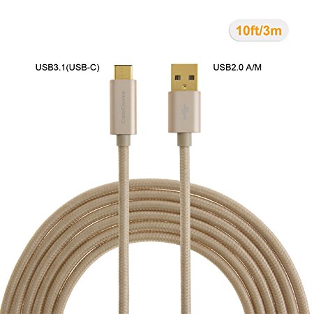 USB Type C Cable, CableCreation 10ft Braided Type C (USB-C) to USB A Cable for Nexus 5X/6P, the New Macbook 12 inches & More,3M/ Gold [56K Ohm Resistance]