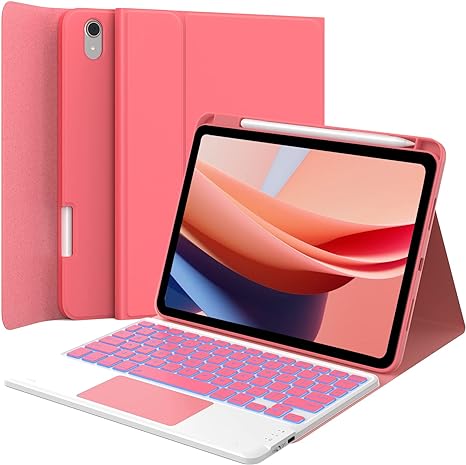 GreenLaw iPad 10th Generation Case with Keyboard, Stain-Resistant Surface, Dual-Device Connection, 7 Color Backlit, Detachable Wireless Keyboard for iPad 10th Gen. 10.9" 2022, Rose Red