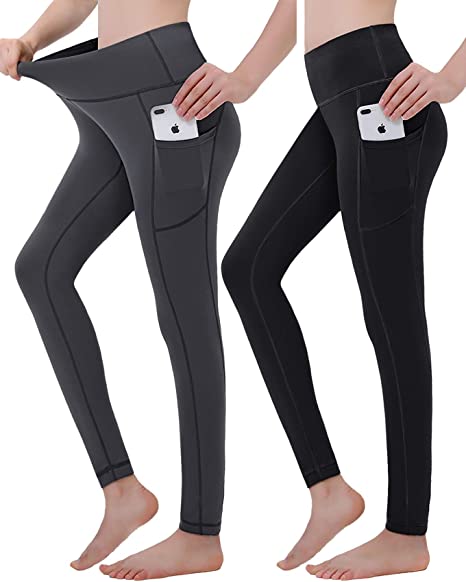 Double Couple High Waist Yoga Pants with Pockets for Women Tummy Control Workout Pants Leggings