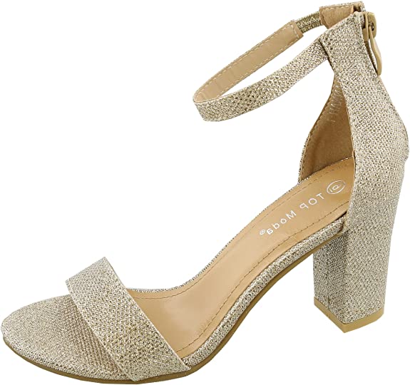 TOP Moda Womens Hannah-1 Platform Chunky Heel Metallic Glitter Party Ankle Strap High Heel Sandal