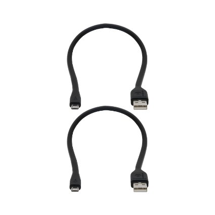 dCables Bendy & Durable Short Micro USB Charging Cable - 15 Inch - 2 Pack Black