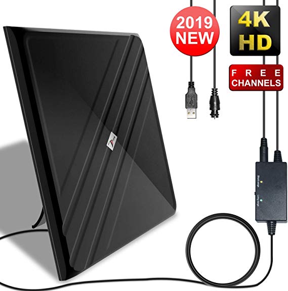 [2019 Upgraded] Amplified HD Digital TV Antenna - Best 120 Miles Range Indoor Antenna TV Digital HD Amplifier Signal Booster, Support All TV's 4K/VHF/UHF/1080P Free Local Channels, 16.4Ft Coax Cable