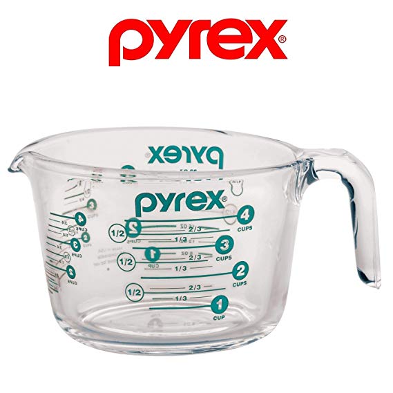 Pyrex 4-Cup Measuring Cup, Clear with Turquoise / Teal Measurements