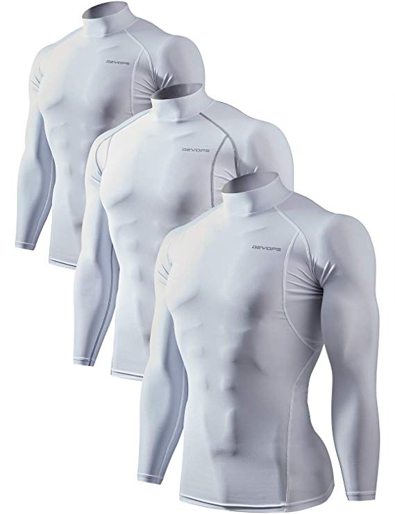 DEVOPS Men's 3 Pack Cool Dry Athletic Compression Long Sleeve Baselayer Workout T-Shirts