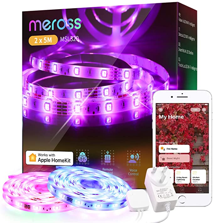 LED Strip Lights Alexa HomeKit - Meross 10M WiFi Light Strip Compatible with HomeKit Siri Alexa Voice Control and Remote Control RGB Color Changing