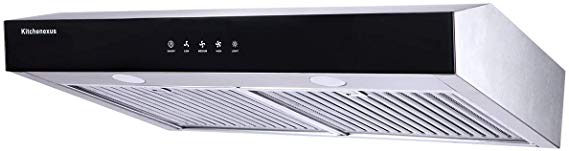 Range Hood 30 inch,Kitchenexus Stainless Steel Touch Screen Display Ducted/ductless Under Cabinet Black Kitchen Vent Hood with LED Lighting and Hybrid Stainless Steel Filters 300CFM T-16JA