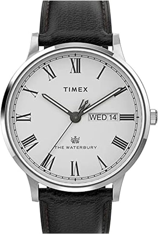 Timex Men's Waterbury Classic Day-Date 40mm TW2U88400VQ Quartz Watch, Black/Silver-Tone/White, Black/Silver-Tone/White, Quartz Watch