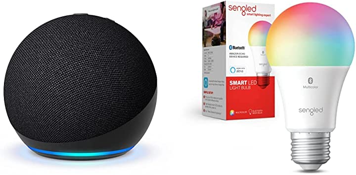 Echo Dot (5th Gen) | Charcoal with Sengled Bluetooth Color bulb | Alexa smart home starter kit