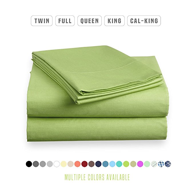 Luxe Bedding Sets - Queen Sheets 4 Piece, Flat Bed Sheets, Deep Pocket Fitted Sheet, Pillow Cases, Queen Sheet Set - Lime