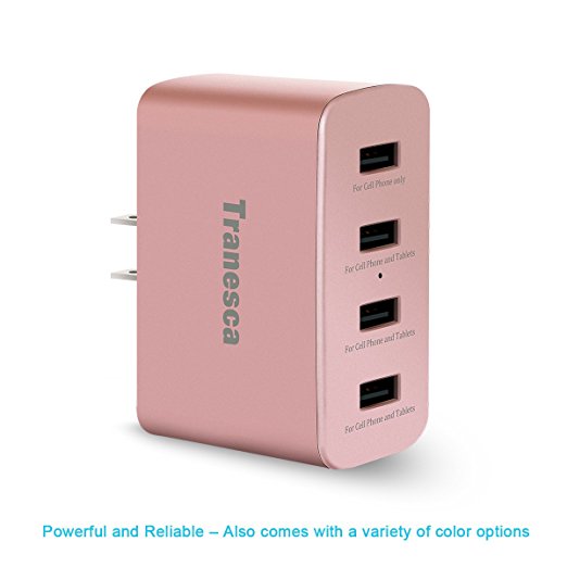 Tranesca 4 port usb travel wall phone charger/adapter/plug for Apple iPhone X,iPhone 8/8 Plus,iPhone 7/iPhone 6/iPhone 5/iPad/iPod /Samsung Galaxy/Android Devices and more (Rose Gold)