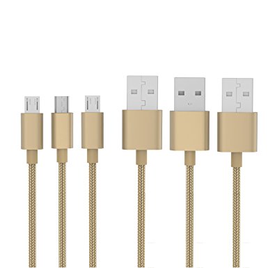 TOBETB 3 Pack Micro USB Charging Cable 4ft Gold