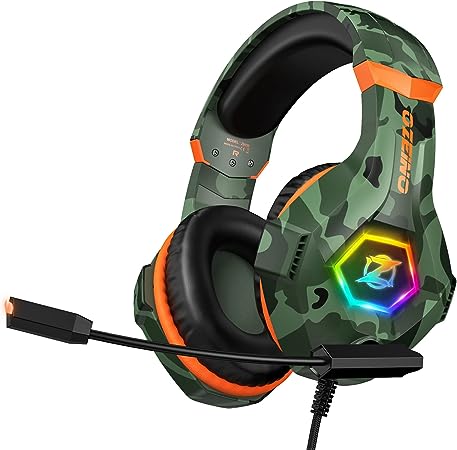 Ozeino Gaming Headset for PC, PS4, PS5, Xbox Headset, Gaming Headphones with Noise Cancelling Flexible Mic RGB Light Memory Earmuffs for Xbox one, Switch, Mac (Green)