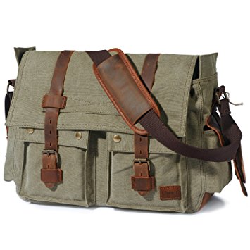 Lifewit 17" Men's Messenger Bag Vintage Canvas Leather Military Shoulder Laptop Bags