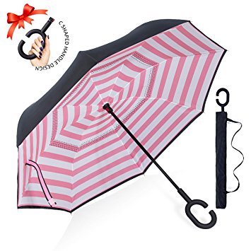 ZOMAKE Double Layer Inverted Umbrella Cars Reverse Umbrella, UV Protection Windproof Large Straight Umbrella for Car Rain Outdoor With C-Shaped Handle