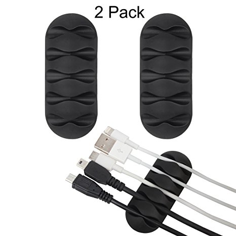 [2 Pack] Wisdompro Cable Cord Clip Holder - Super Functional and Low-profile Design, with 3M Adhesive Backing, You Can Sort Out the Mess of Cables/Cords around Your Home, Office Workspace - Black