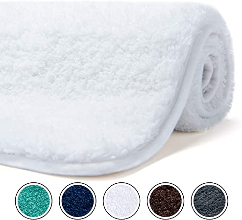 Poymecy Bathroom Rug Non-Slip Soft Water Absorbent Thick Large Shaggy Floor Mats,Machine Washable,Bath Mat,Bathroom Thick Plush Rugs for Shower (White,32x20 Inches)