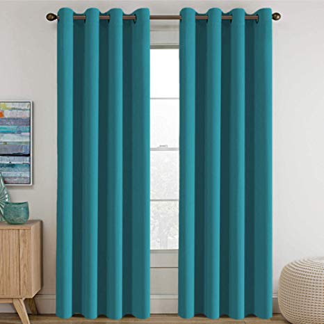 Window Treatment Blackout Curtains for Living Room 96 Inches Length Thermal Insulated Energy Saving Patio Door Curtains Blackout Grommet Panles, Room Darkening Curtain Turquoise Blue (Set of 1 Panel)