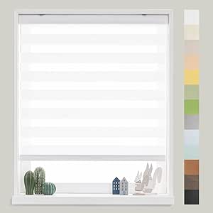 FOIRESOFT Zebra Horizontal Blind [Cordless Basic, White, W 25 in X H 48 in] Day and Night Dual Layer Sheer Roller Shades for Window 24 to 60 inch Wide