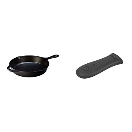 Lodge 26.04 cm / 10.25 inch Cast Iron Round Skillet/Frying Pan & Classic Silicone Hot Handle Holder, Black, Inquiries-by email