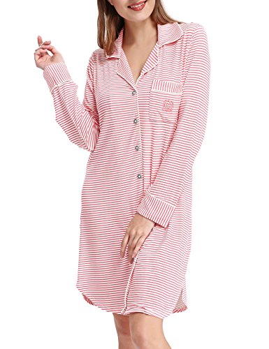 Women Long Sleeve Pajama Top Buttom Down Sleep Shirt Dress by NORA TWIPS(XS-XL)