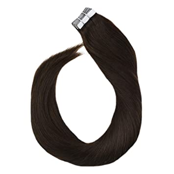 Ugeat 12 Inch Tape in Real Human Hair Extensions #2 Darkest Brown Unprocessed Remy Hair Tape on Extensions 30g/20PCS Tape in Brazilian Hair Extensions
