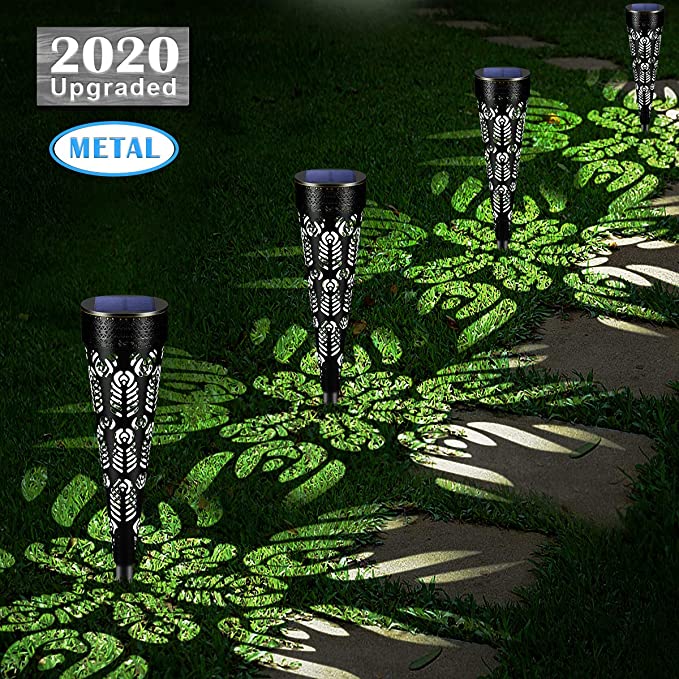 URPOWER Metal Solar Lights Outdoor Upgraded Bright Solar Garden Lights IP65 Waterproof Solar Pathway Light with Large Solar Panel & Long Working Time for Landscape Lawn Yard Patio Path Cool White