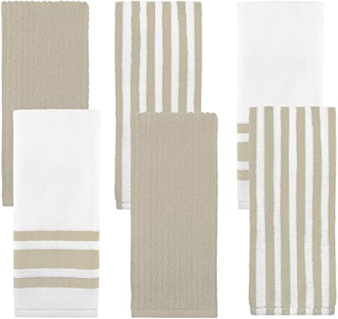 Weavely Kitchen Dish Towels - Set of 6 Cotton Terry Kitchen Towels - 100% Pure Cotton Fabric - Extra Absorbent and Super Soft Dish Towels for Kitchen - Multi-Purpose Cleaning Towels - Beige
