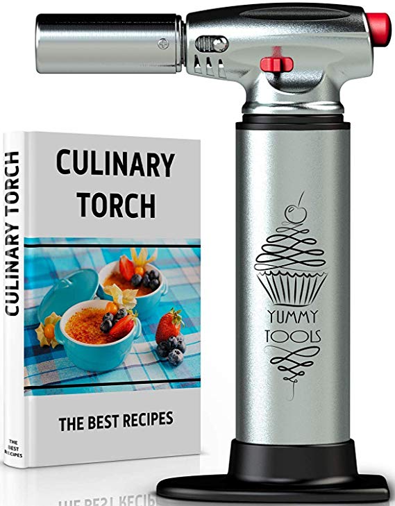 BEST CULINARY TORCH - Chef Torch for Cooking Crème Brulee - Aluminum Hand Butane Kitchen Torch - Blow Torch with Adjustable Flame - Cooking Torch - Perfect for Baking, BBQs, Crafts   Recipe eBook