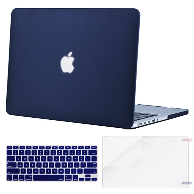 Mosiso Plastic Hard Case with Keyboard Cover with Screen Protector Only for [Previous Generation] MacBook Pro Retina 15 Inch (Model: A1398) No CD-ROM, Navy Blue