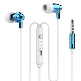 Earphones VEGO 35mm Jack Metal Aluminum Magic Sound Stereo Rich Bass In Ear Headphones Earbuds with Mic Remote and Volume Control - Blue