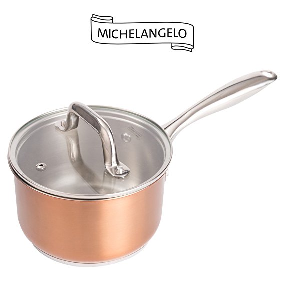 MICHELANGELO 2 Quart Stainless Steel Saucepan with Lid, Small Sauce Pot with Cover, Rose Gold, Induction Compatible