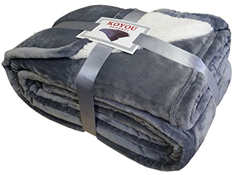 KOYOU Super Soft Dark Gray Plush Sherpa Borrego Blanket Throw Queen or Full Size Bed