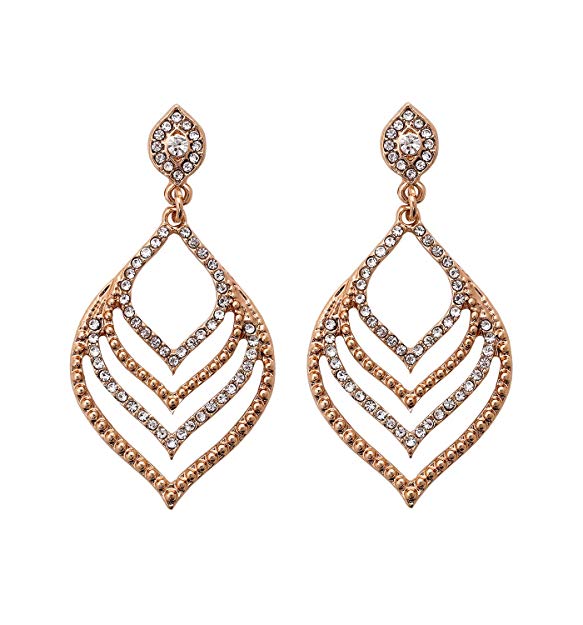 Statement Crystal Dangle Earrings for Women Bridal or Prom Layered Leaf Rhinestone Drop Studs Earrings