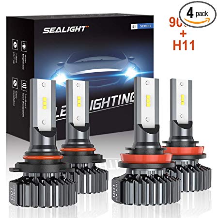 SEALIGHT 9005 HB3 H8 H11 LED Headlight Bulbs,Combo Package (2 sets) Seoul CSP Led Chips-12000LM Hi Lo Beam 6000K Xenon White,1 Yr Warranty